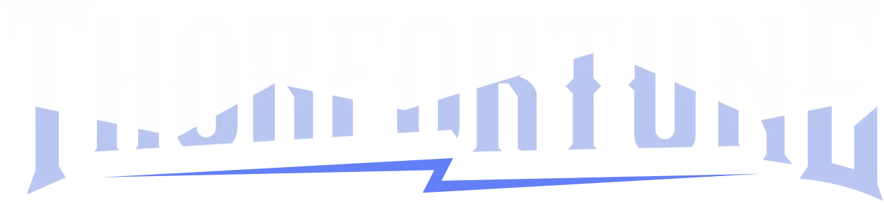 ThorFortune logo with a golden Mjölnir hammer and electric blue lightning